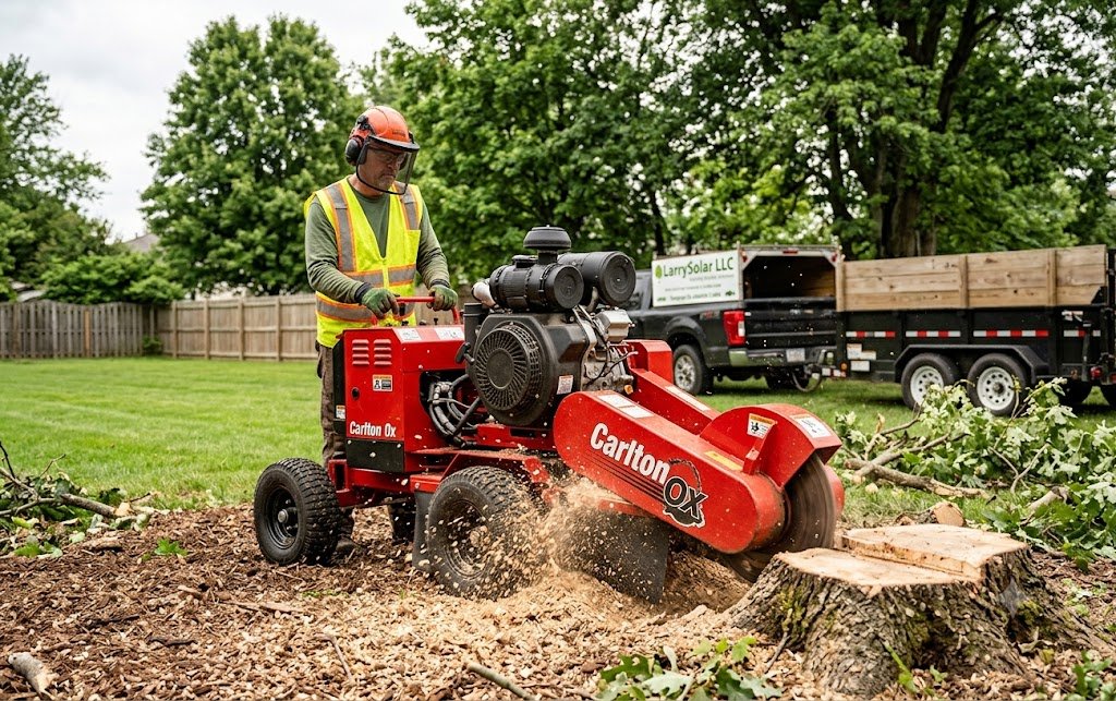 Stump grinder removing a large tree stump